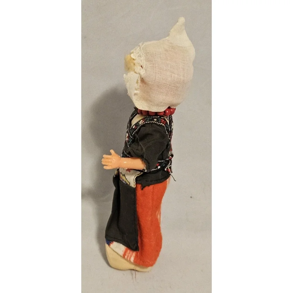 Vintage Dutch Girl Souvenir Doll Hard Plastic Sleeping Eyes Wooden Shoes Clog 7